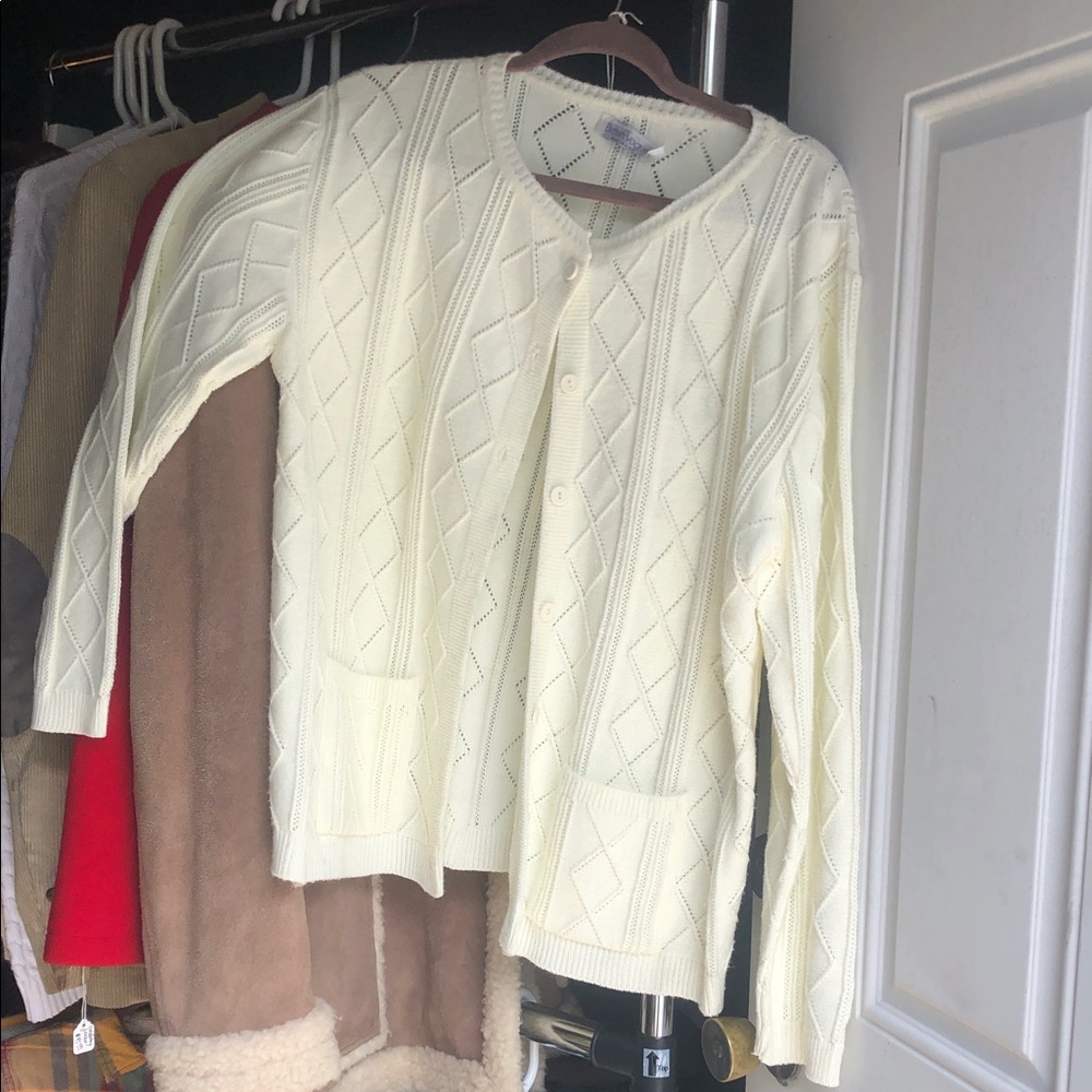 🤍 Vintage Cream Knit Button-Front Sweater Cardigan
